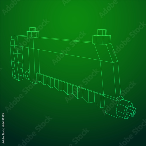Hacksaw manual or Hand hacksaw. Wireframe low poly mesh vector illustration