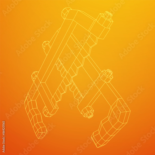 Hacksaw manual or Hand hacksaw. Wireframe low poly mesh vector illustration