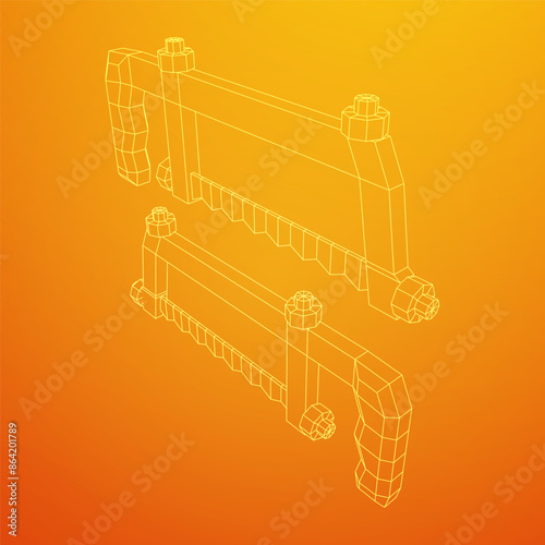 Hacksaw manual or Hand hacksaw. Wireframe low poly mesh vector illustration