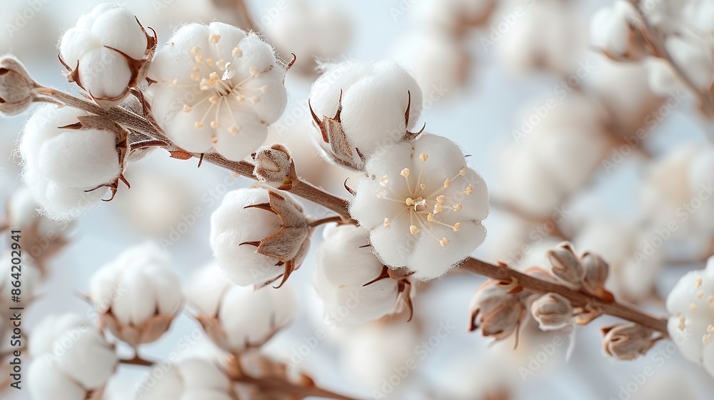 Close-Up of Cotton Plant on Solid White Background Close-Up of Cotton Plant on Solid White Background