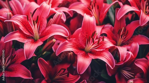 Closeup of red beautiful blooming lilies