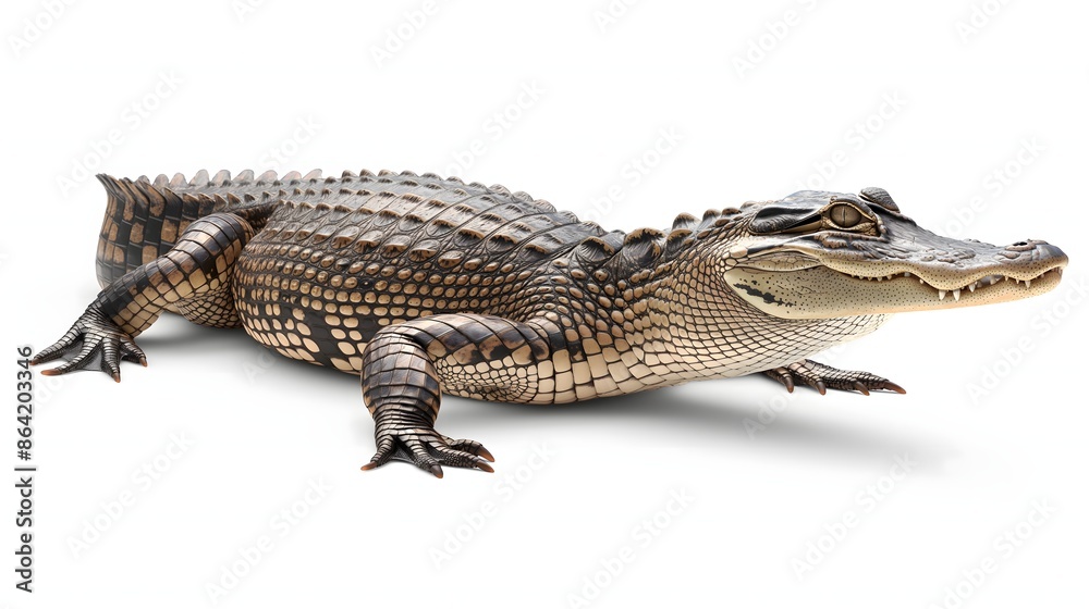 Naklejka premium 2. Create a PNG illustration of an Alligator without text or logos, optimized for use on a plain white background.