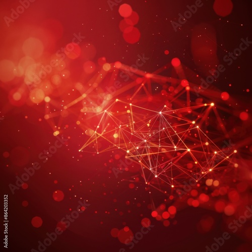 Dynamic Red Network with Glowing Nodes and Connections photo