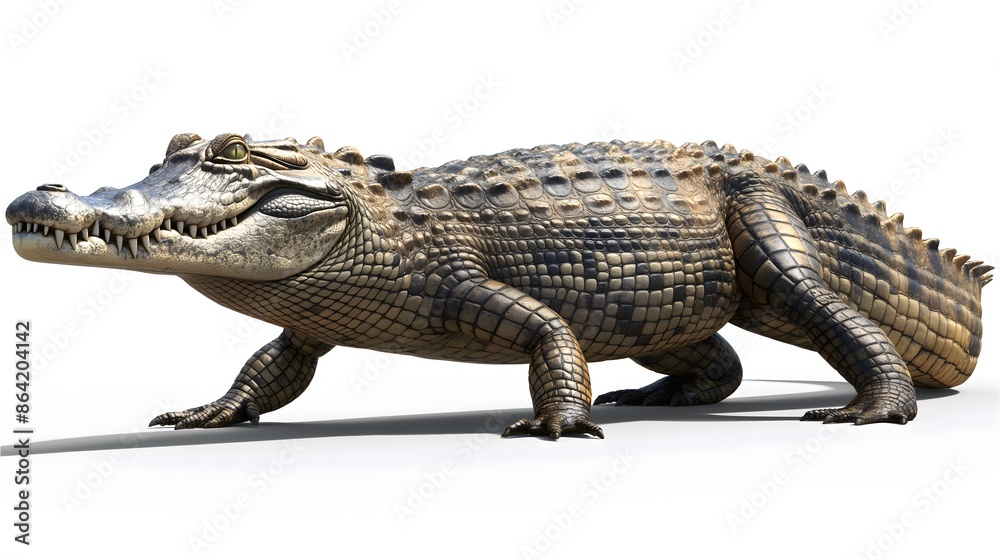 Obraz premium 3. Produce an image of a Crocodile featuring a transparent background, perfect for seamless integration into designs requiring a neutral or white backdrop.