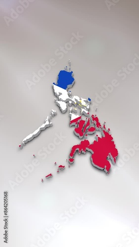 Mobile Vertical Resolution 2160x3840 Pixels, Philippines Flag on its Country Map, 
3D Map Flag Opener, Suitable for Politics, Elections, Travel, News and Sports Events and Presentations
