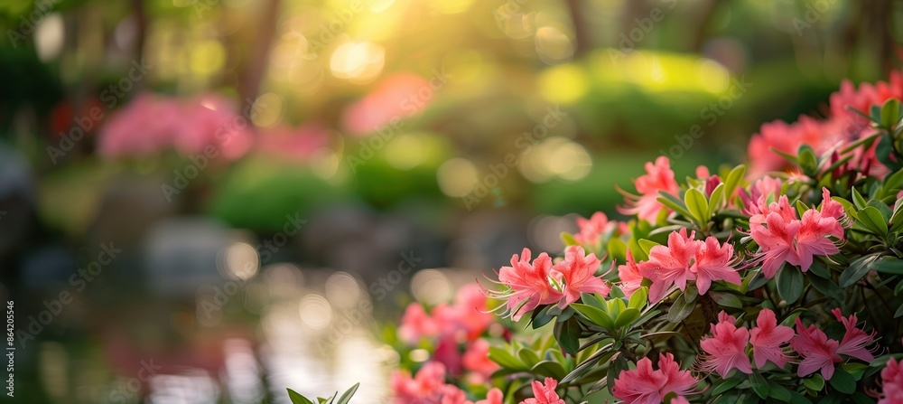 Naklejka premium Flowers bloom in a vibrant garden and park, showcasing nature's beauty with pink, red, white, and purple blossoms in spring and summer