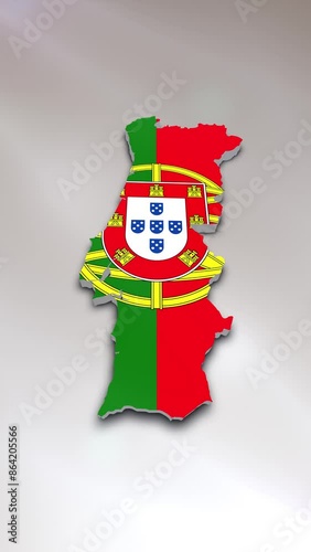 Mobile Vertical Resolution 2160x3840 Pixels, Portugal Flag on its Country Map, 
3D Map Flag Opener, Suitable for Politics, Elections, Travel, News and Sports Events and Presentations