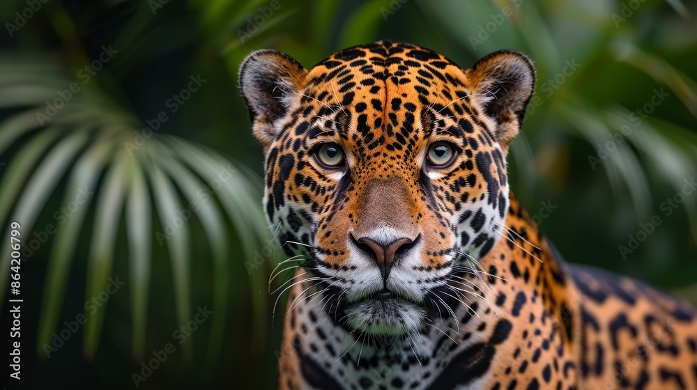 Obraz premium Jaguar in natural forest setting background