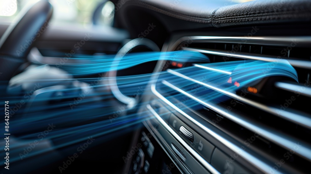 Close up of car air conditioning vent with flowing air Close up of car air conditioning vent with flowing air