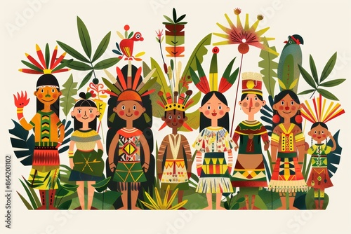 cultural diversity of Indigenous peoples around the globe on International Day, depicting traditional attire, rituals, and symbols that honor their rich heritage and ancestral wisdom photo