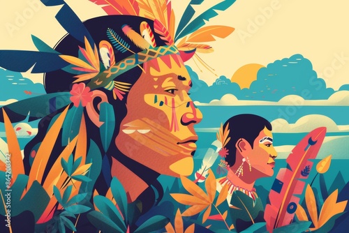 man in traditional attire on  indigenous people day flat illustration photo
