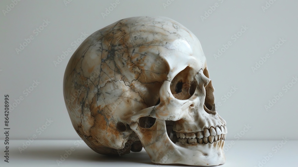 human skull sculpture front view Realism Photography White background Light from the left side human skull sculpture front view Realism Photography White background Light from the left side