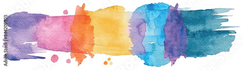 Watercolor and acrylic line brush stroke blot painting. Green color design element. Texture paper. Isolated on white.