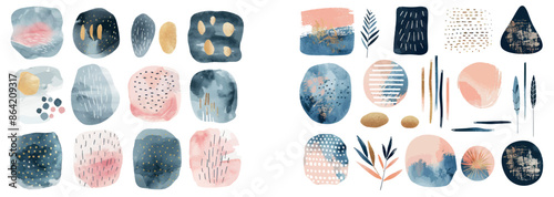 Isolated watercolor illustration with gold, modern abstract print.