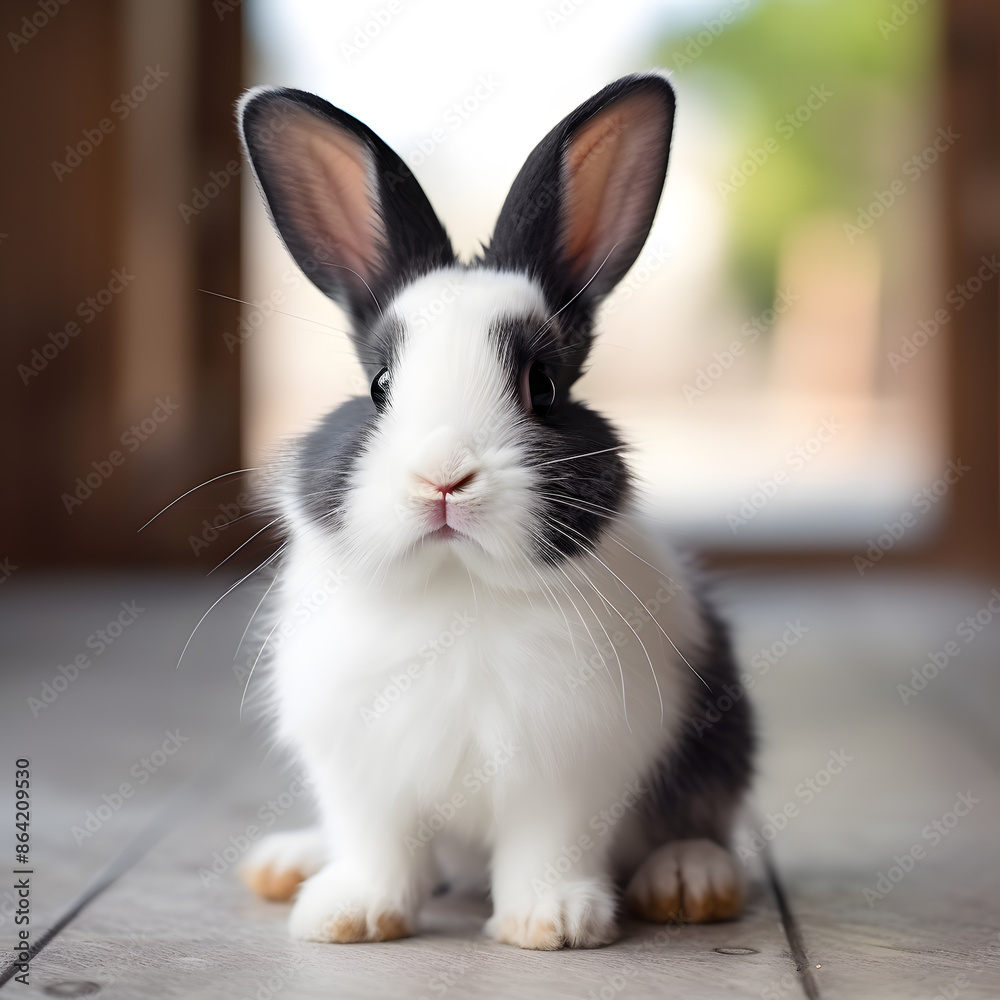 Fototapeta premium white rabbit with black ears 