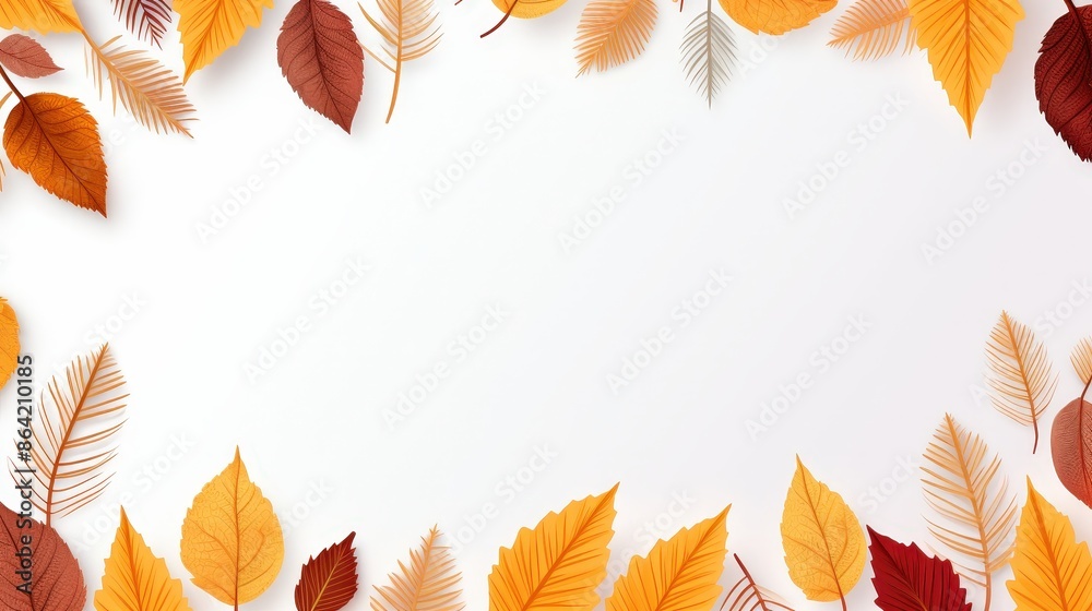 Autumn Leaf Border on White Background Autumn Leaf Border on White Background