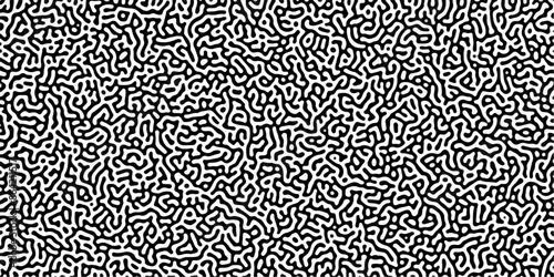 Turing reaction diffusion monochrome seamless pattern with chaotic motion. Linear design with biological shapes. Organic lines in Memphis. abstract truing organic wallpaper background.