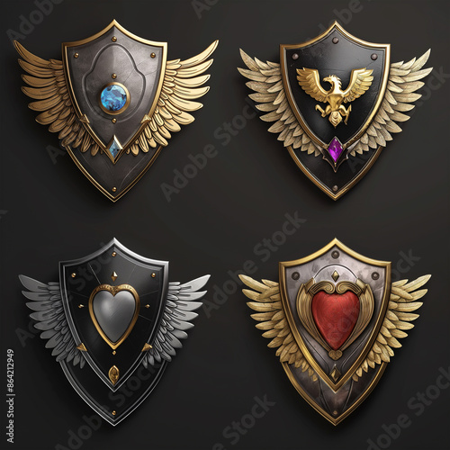 Asset of shield on dark background, Illustration