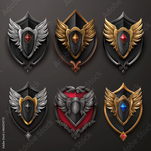 Asset of shield on dark background, Illustration