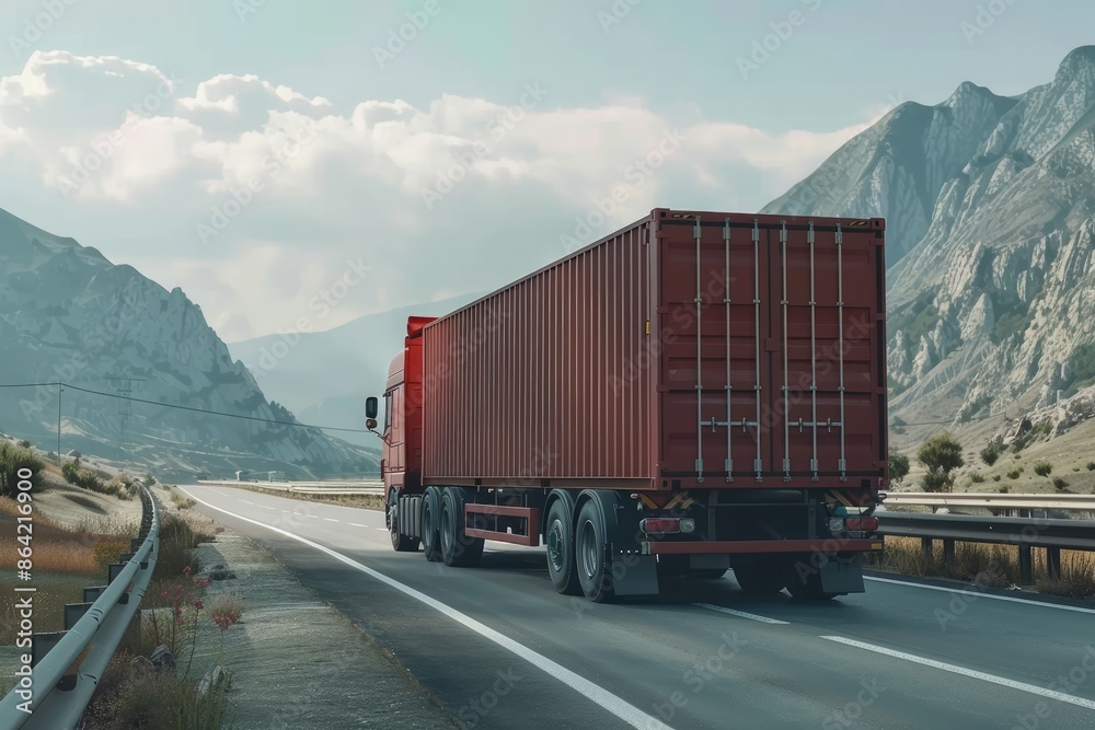 Truck with container on road, cargo transportation concept. Truck with container on road, cargo transportation concept.