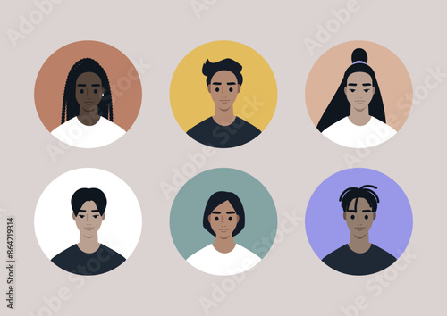 A diverse collection of six avatar portraits depicting people of different races and genders