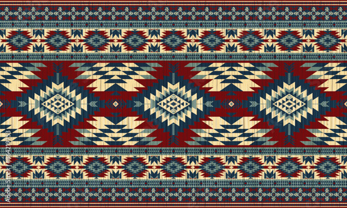 American tribal ethnic native pattern.Traditional Navajo,Aztec,Apache,Southwest and Mexican style fabric pattern.Abstract vector motifs pattern.For fabric,clothing,blanket,carpet,woven,wrap,decoration