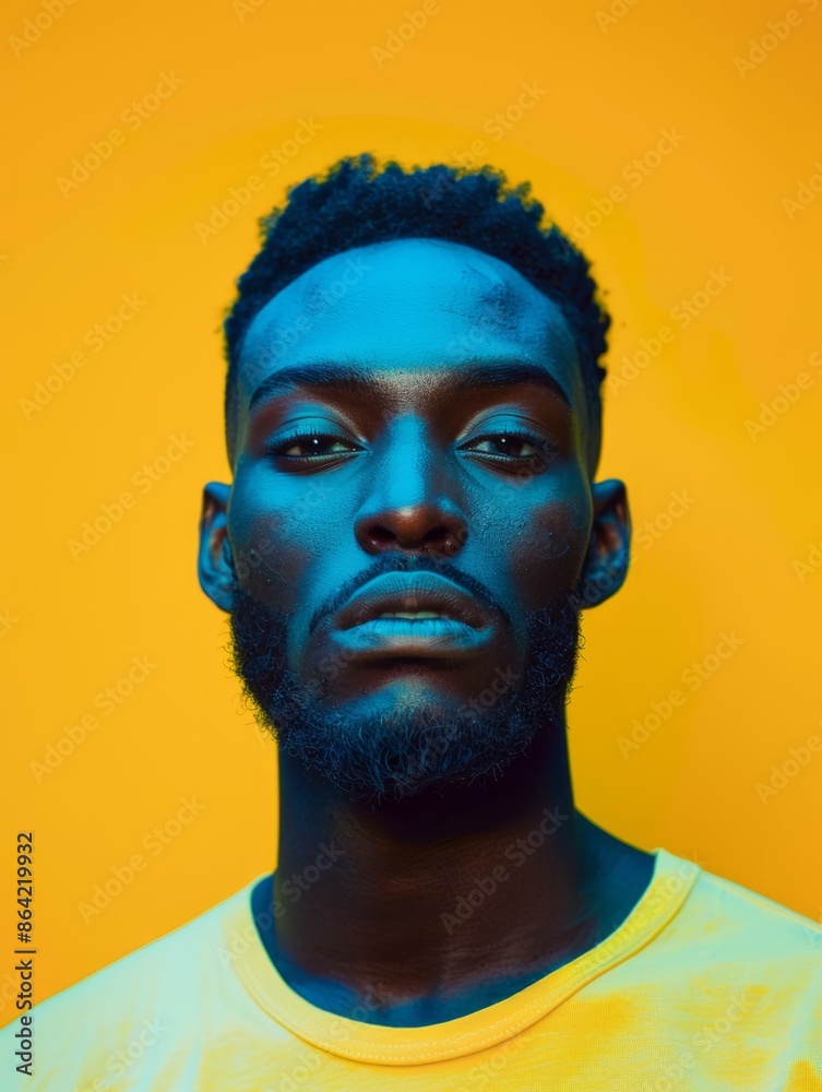 Vibrant Portrait of a Man with Blue and Yellow Lighting for Artistic Design and Photography Vibrant Portrait of a Man with Blue and Yellow Lighting for Artistic Design and Photography