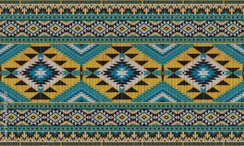 American tribal ethnic native pattern.Traditional Navajo,Aztec,Apache,Southwest and Mexican style fabric pattern.Abstract vector motifs pattern.For fabric,clothing,blanket,carpet,woven,wrap,decoration