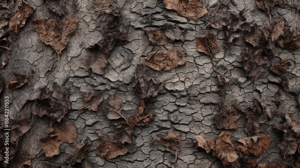Dried Leaves on Cracked Bark Dried Leaves on Cracked Bark