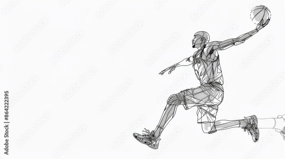 Fototapeta premium Handball is an Olympic sport. A line drawing is placed on a white background.