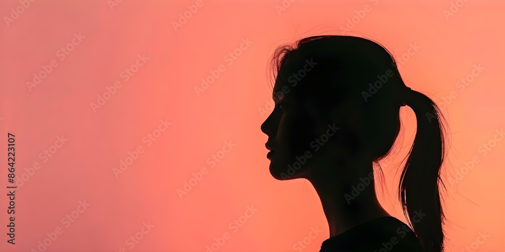 Silhouette of girl profile on pastel background for World Mental Health Day. Concept World Mental Health Day, Silhouette Portrait, Pastel Background, Girl Profile Silhouette of girl profile on pastel background for World Mental Health Day. Concept World Mental Health Day, Silhouette Portrait, Pastel Background, Girl Profile