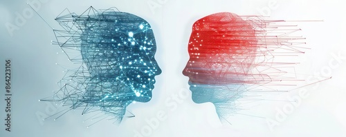 Illustration of telepathic signals transmitting between individuals, mental communication, advanced tech, telepathic connection photo