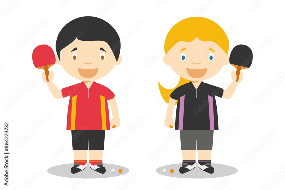 Sports vector illustrations: Table Tennis male and female cartoon characters Sports vector illustrations: Table Tennis male and female cartoon characters