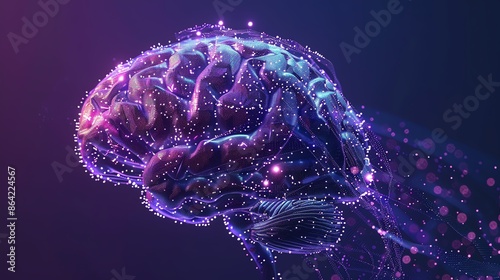 Brain made in steel material on a deep purple background, with soft lighting and a focus on the detailed craftsmanship of its steel construction