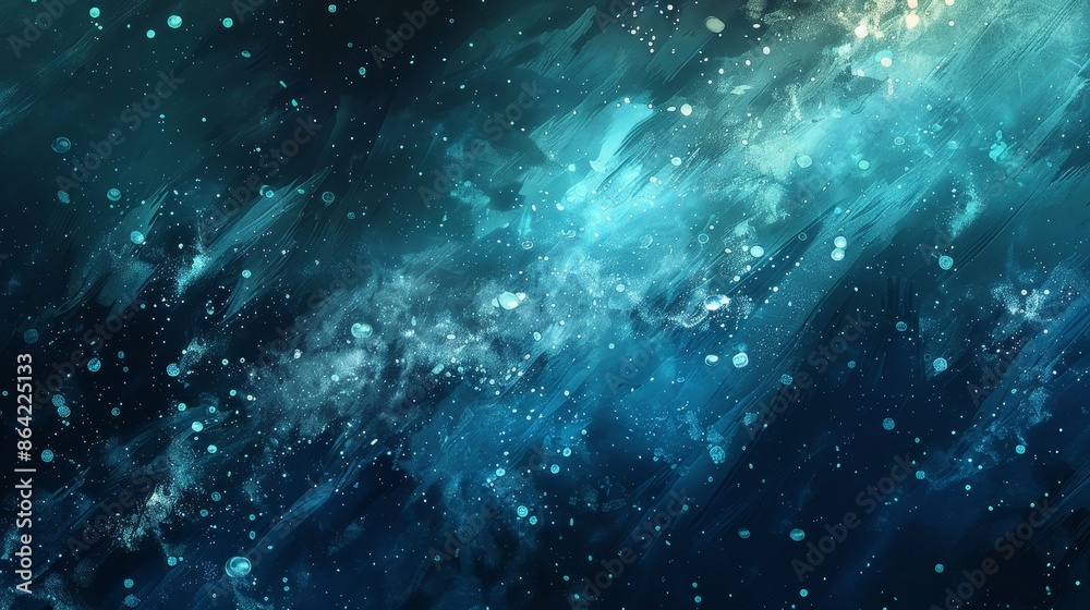 Naklejka premium Jagged paint strokes with glowing orbs on a navy to turquoise gradient wallpaper