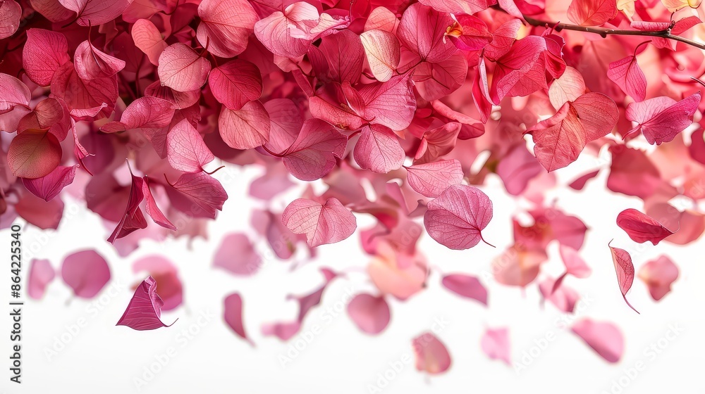 Fototapeta premium Many tender pink petals randomly flying in the air.