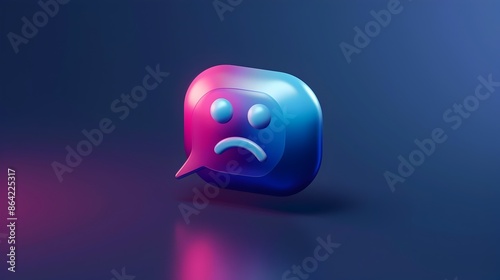 Sad 3D Emoji Expression in Neon Blue and Pink Gradient Design