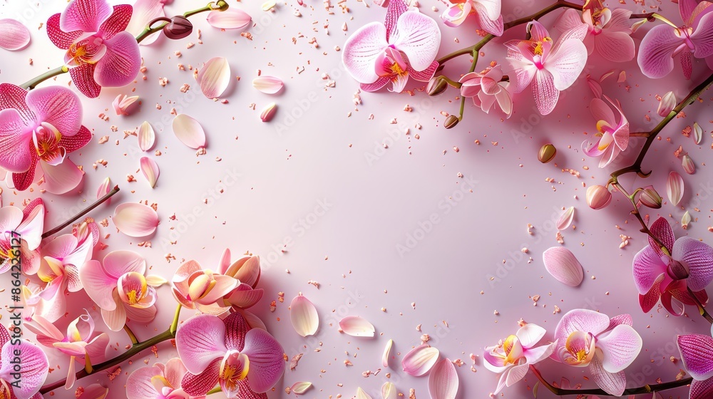 A pastel note paper with orchids framing the edges, plenty of white space for text A pastel note paper with orchids framing the edges, plenty of white space for text