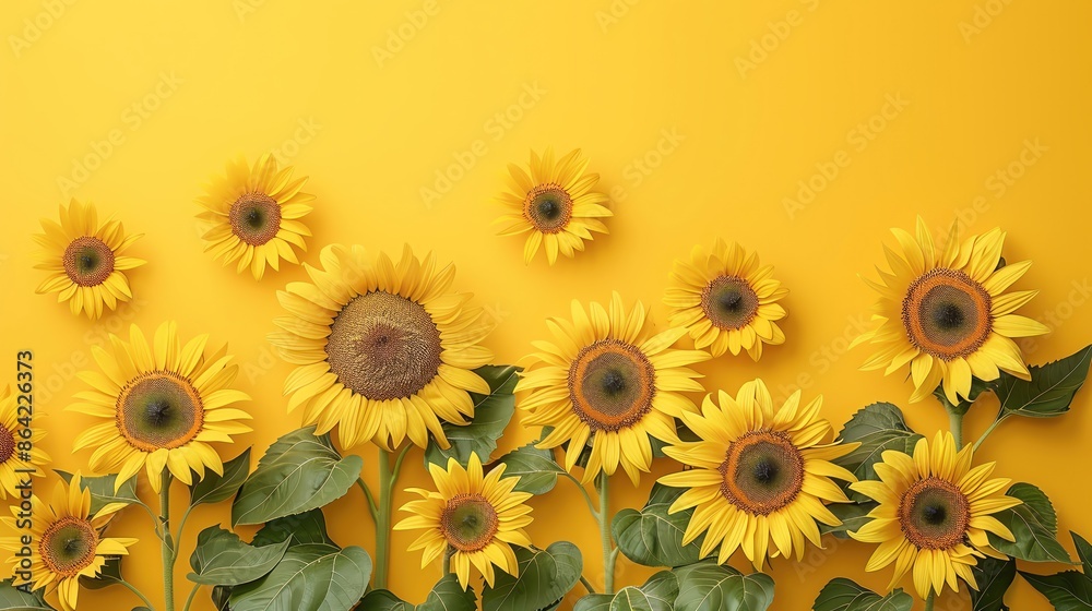 A modern note paper with a border of sunflowers, large copy space A modern note paper with a border of sunflowers, large copy space
