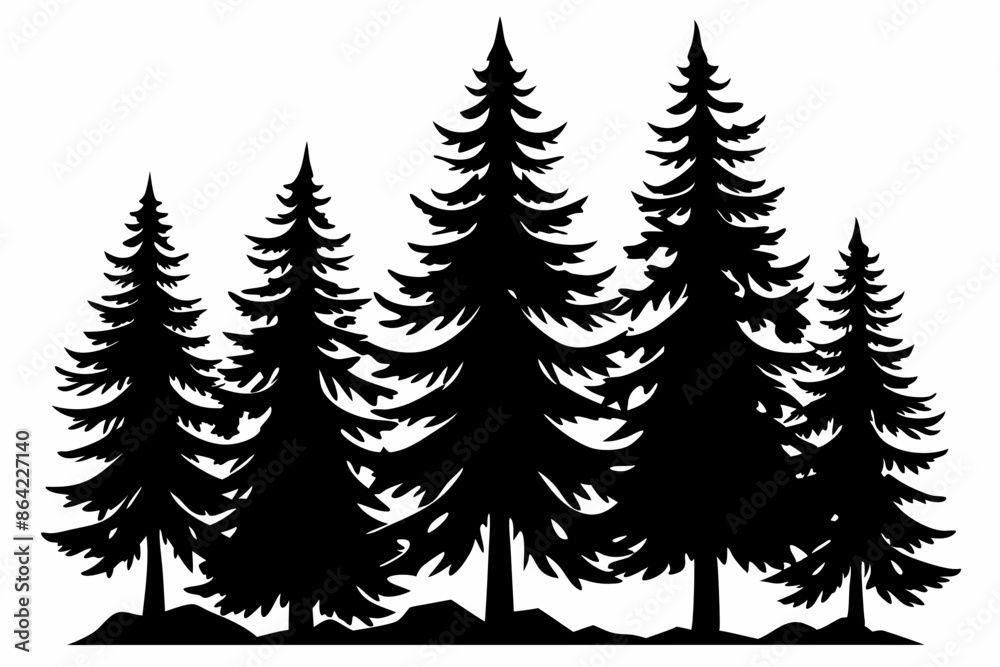 Obraz premium Fir trees silhouettes, Pine tree silhouettes vector, Vintage trees and forest silhouettes