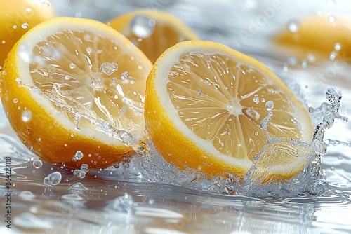 lemon slices in water, white background, mobile wallpaper, fresh and delicious look, high resolution, hyper realistic, highly detailed