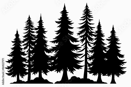 Fir trees silhouettes, Pine tree silhouettes vector, Vintage trees and forest silhouettes