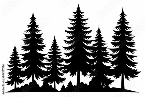 Fir trees silhouettes, Pine tree silhouettes vector, Vintage trees and forest silhouettes