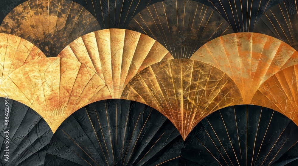 Tessellated fan patterns and metallic shades in captivating abstract background Tessellated fan patterns and metallic shades in captivating abstract background