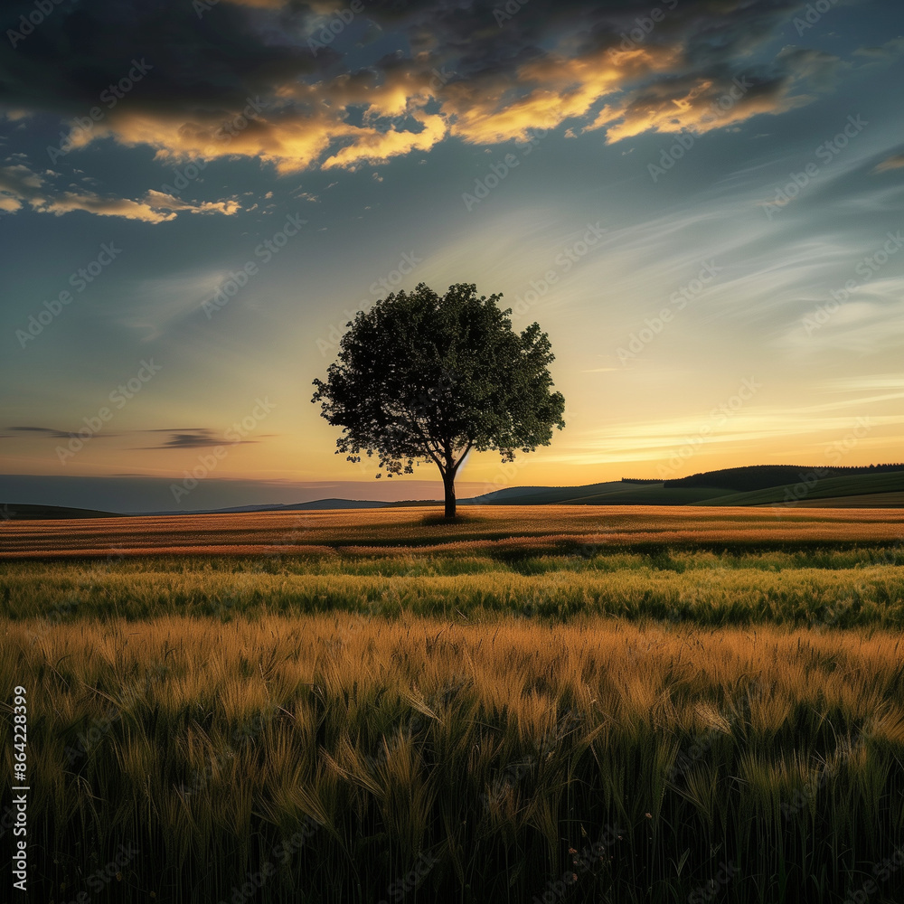 Fototapeta premium sunset in the field