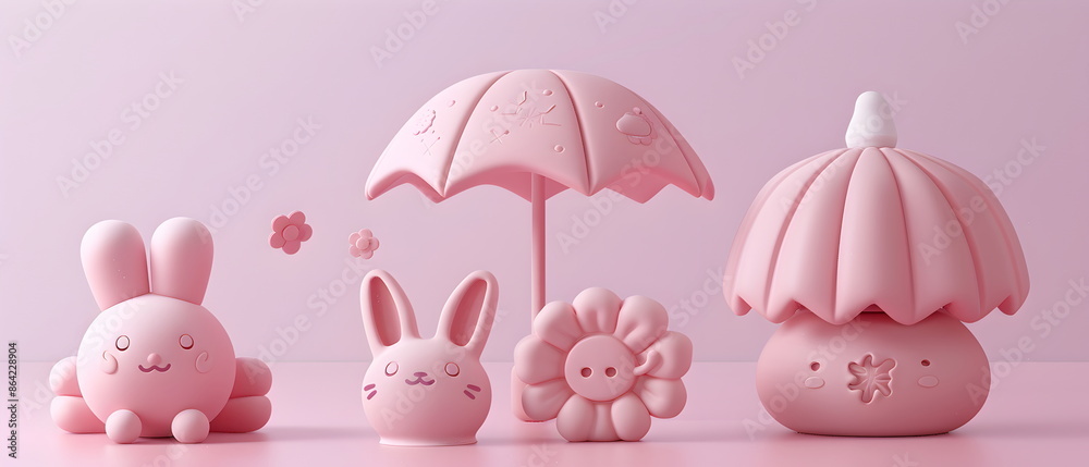 3D clay, Adorable clay a umbrella figures ,muted pastels, Blender 3d, colorful model and cute , kawaii umbrella model, dolls decorations 3D clay, Adorable clay a umbrella figures ,muted pastels, Blender 3d, colorful model and cute , kawaii umbrella model, dolls decorations