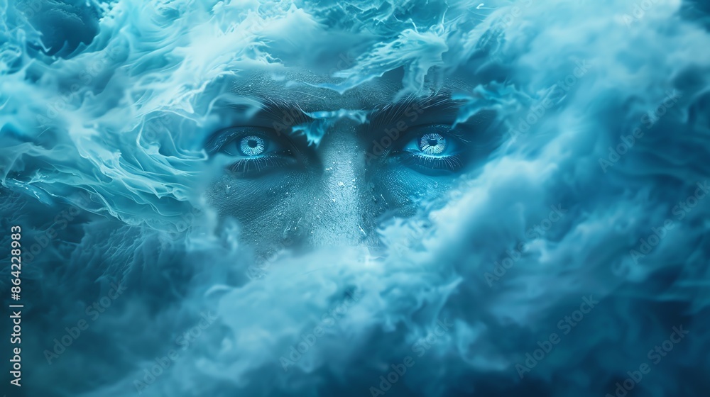 A serene blue background with a flowing A serene blue background with a flowing
