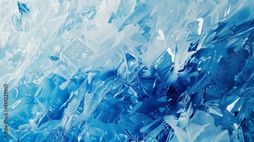 Abstract background with crystalline patterns and dynamic gradient from arctic blue to ice white