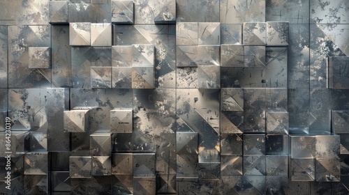 Fototapeta Naklejka Na Ścianę i Meble -  Abstract background with tessellated patterns and metallic shades gradient backdrop