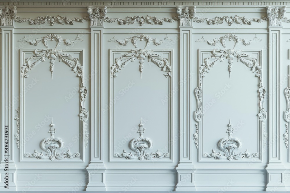 Naklejka premium Palace Background. Classic Interior Wall with Copy Space Molding and Ornament Carving